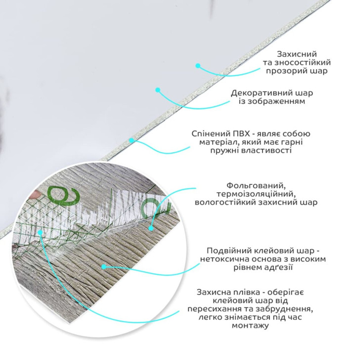 Самоклеюча вінілова плитка в рулоні білий мармур з прожилками 3000х600х2мм SW-00001285