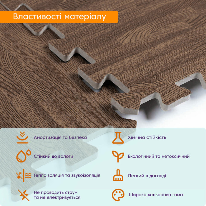 Підлога пазл - модульне підлогове покриття 600x600x10мм коричневе дерево SW-00000204